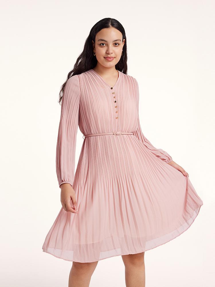 Pink Ruched Midi Dress With Belt GOELIA