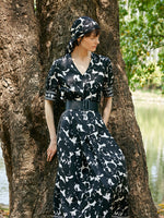 14 Momme Mulberry Silk Iris Printed Women Maxi Dress With Belt GOELIA