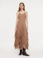 Sequins Knit Top And Strap Cascading Ruffle Dress Belted Two-Piece Set GOELIA