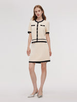 Lyocell Blend Contrast Trim Cardigan And Mini Skirt Two-Piece Set GOELIA