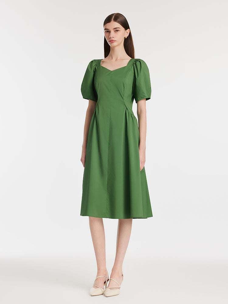 Square Neck Puff Sleeves Women Midi Dress GOELIA