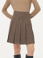 100% Washable Wool Women Front Pleated Mini Skirt GOELIA
