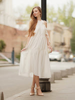 Tencel Blend Halter Maxi Dress With Detachable Flower GOELIA