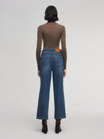 100% Cotton Denim Fleece Lined Women Straight Ankle Length Jeans GOELIA