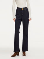 Denim High-Waisted Stretch Fleece Lined Women Micro-Flared Jeans GOELIA
