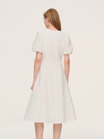 Jacquard Puff Sleeve Women Midi Dress GOELIA