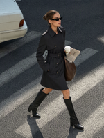 100% Worsted Wool Women Belted Trench Coat GOELIA