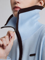 [Preview] Lyocell Wool Blend Contrast Trim Women Zip-Up Cardigan GOELIA