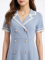 Tencel Blend Contrast Trim Women Lapel Knit Mini Dress GOELIA