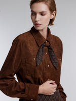 [Preview] Faux Suede Women Shirt With Ribbon GOELIA
