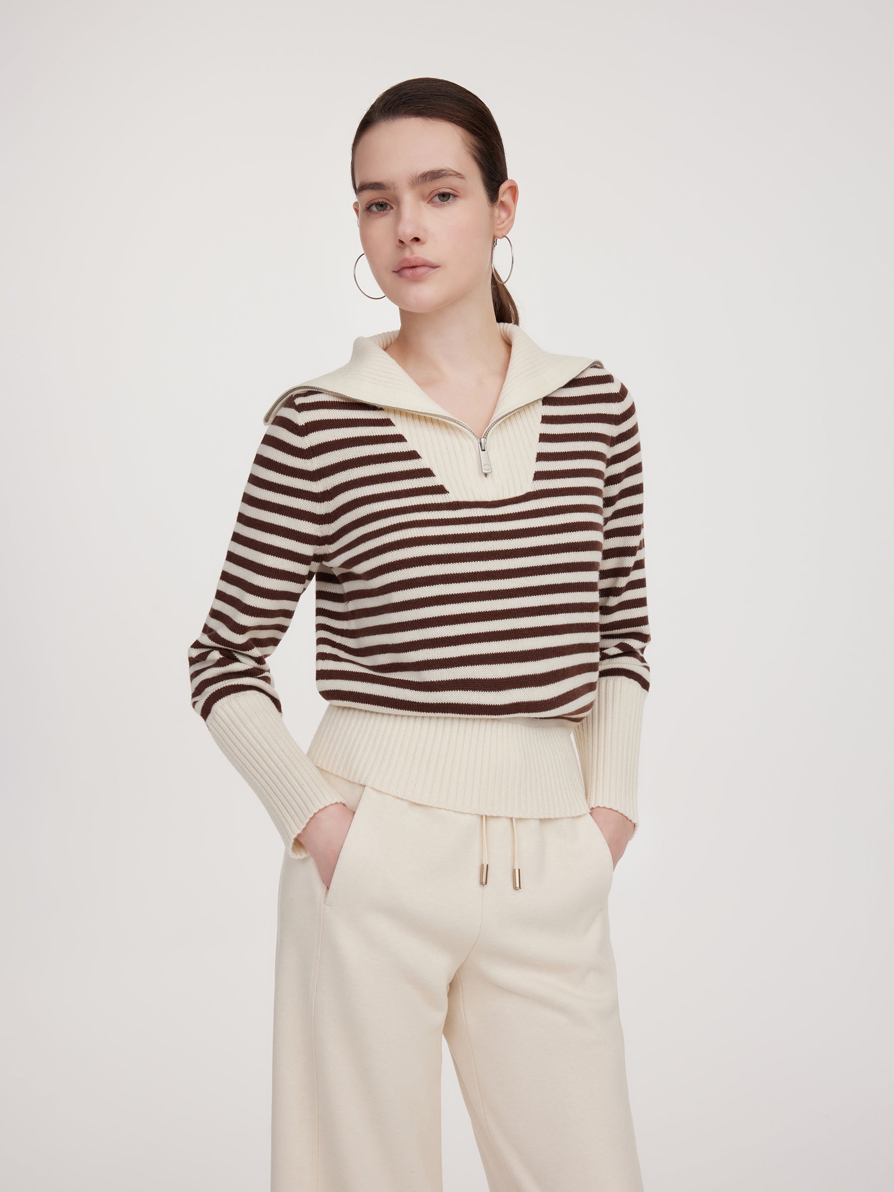 Oversized Collar Half-Zip Women Knit Top GOELIA