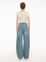 100% Cotton Denim Women Curved Leg Jeans GOELIA