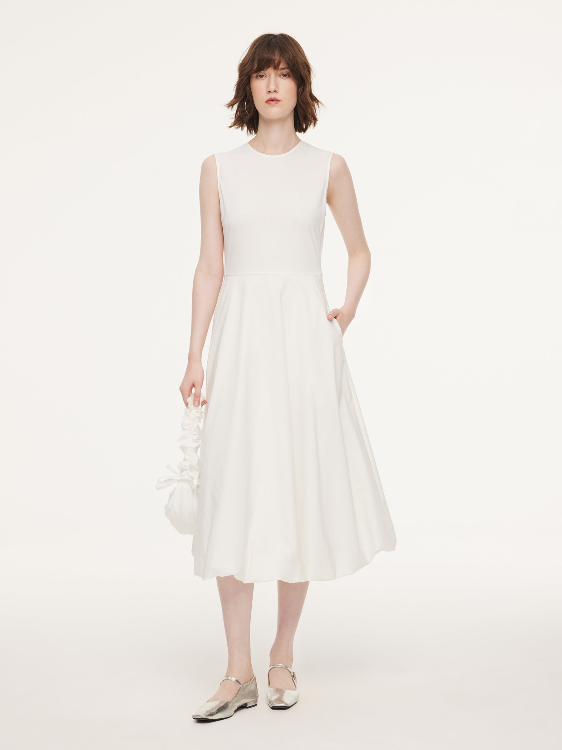 100% Cotton Bubble Hem Women Sleeveless Maxi Dress With Bag GOELIA