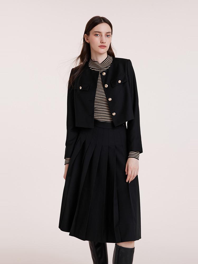 Black College Style Short Women Jacket And Skirt Set – GOELIA