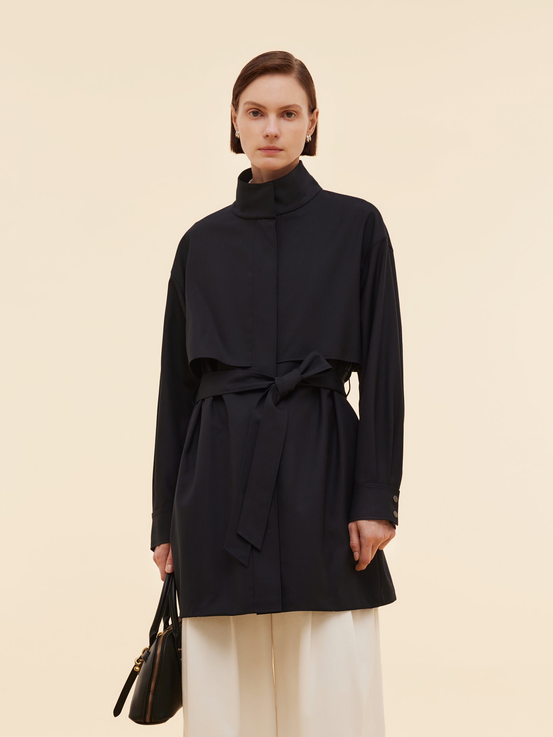 Worsted Wool Blend Women Trench Coat GOELIA