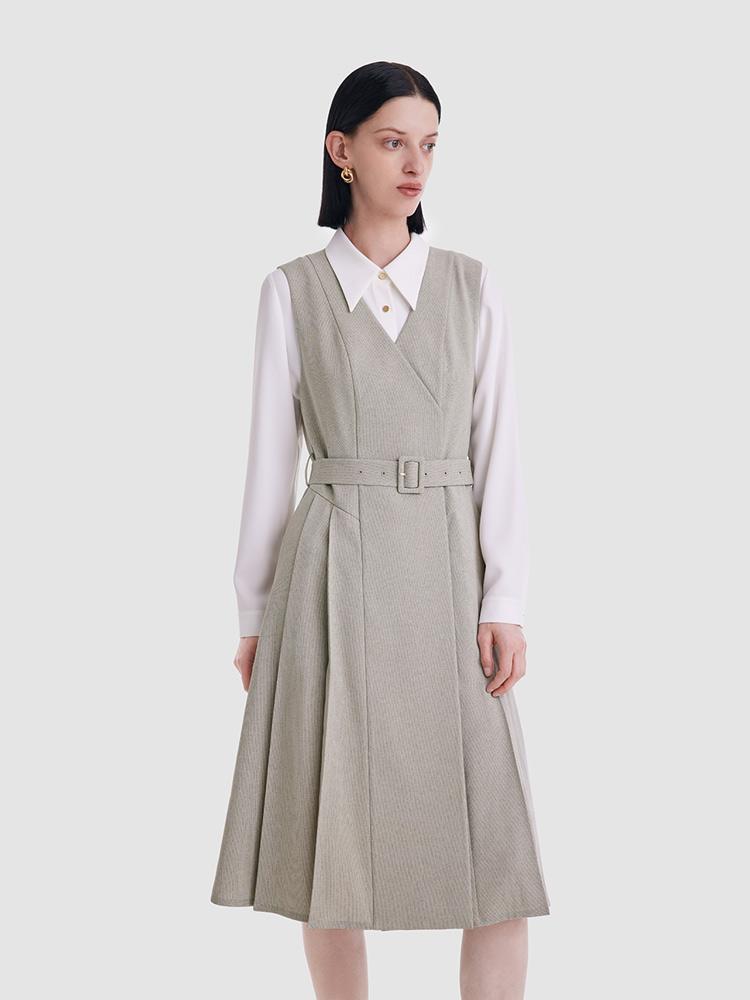 Light Olive Grey Two-Piece Suit Dress GOELIA