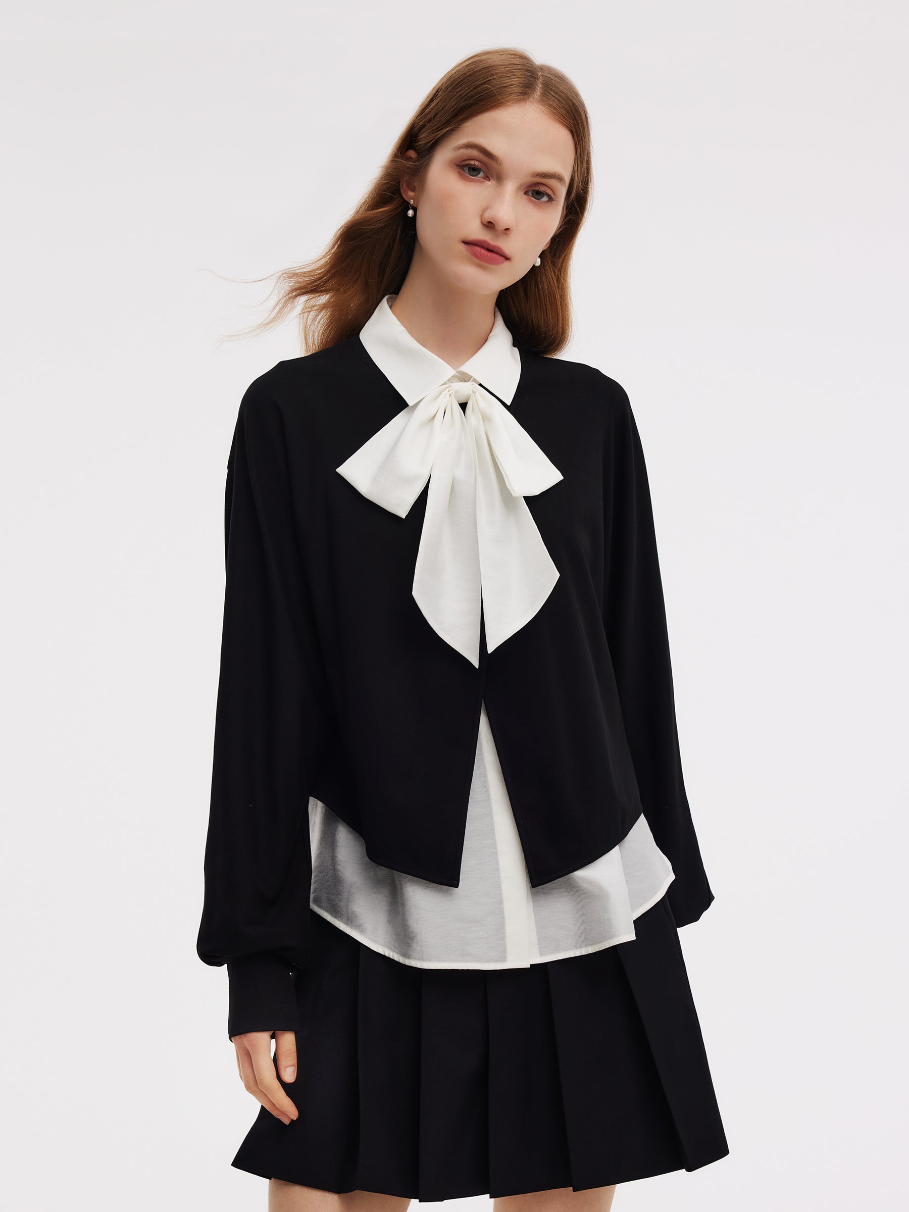 Front Slit Knit Top And Sleeveless Shirt Two-Piece Set GOELIA