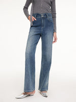 Acetate Blend Denim Rhinestone Women Jeans GOELIA