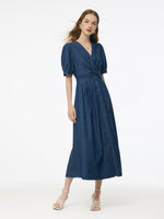 Denim Twist Front V-Neck Women Maxi Dress GOELIA