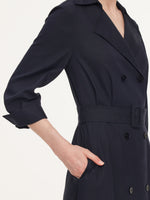 Linen Blend Stretch Women Belted Trench Midi Dress GOELIA