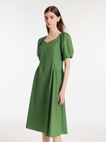Square Neck Puff Sleeves Women Midi Dress GOELIA
