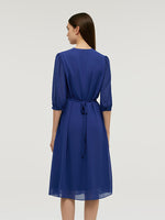 V-Neck Pleated Lace Up Wrap Midi Dress GOELIA