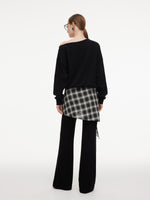 Cotton Blend Women Flared Knit Pants With Plaid Skirt GOELIA