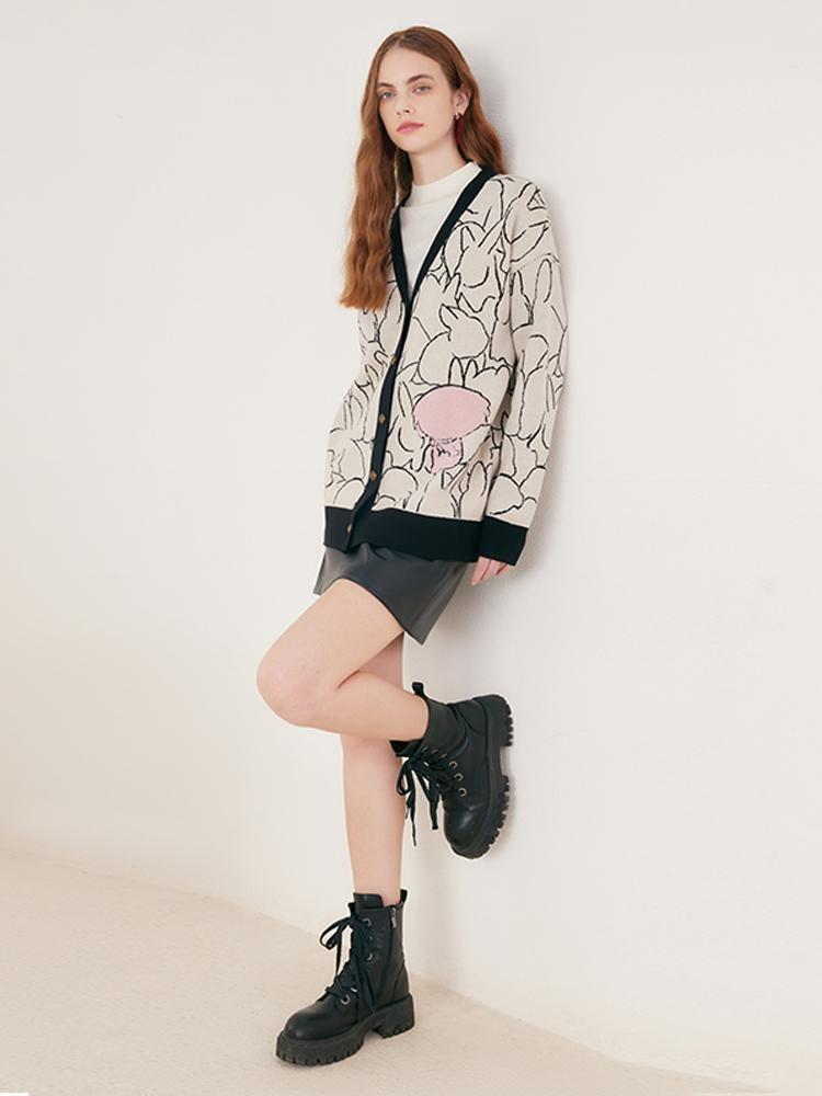 Woolen Jacquard Oversized Cardigan GOELIA