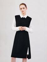 [Preview] Shirt Dress And Knit Sleeveless Dress Two-Piece Set With Belt GOELIA