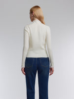 [Preview] Lyocell Wool Blend Beaded Ruffle Neck Women Knit Top GOELIA