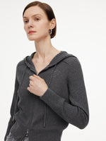 Wool Blend Heart Embroidered Women Hooded Cardigan GOELIA