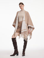 [Preview] Cashmere Wool Contrast Border Fringed Poncho GOELIA
