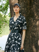 14 Momme Mulberry Silk Iris Printed Women Maxi Dress With Belt GOELIA