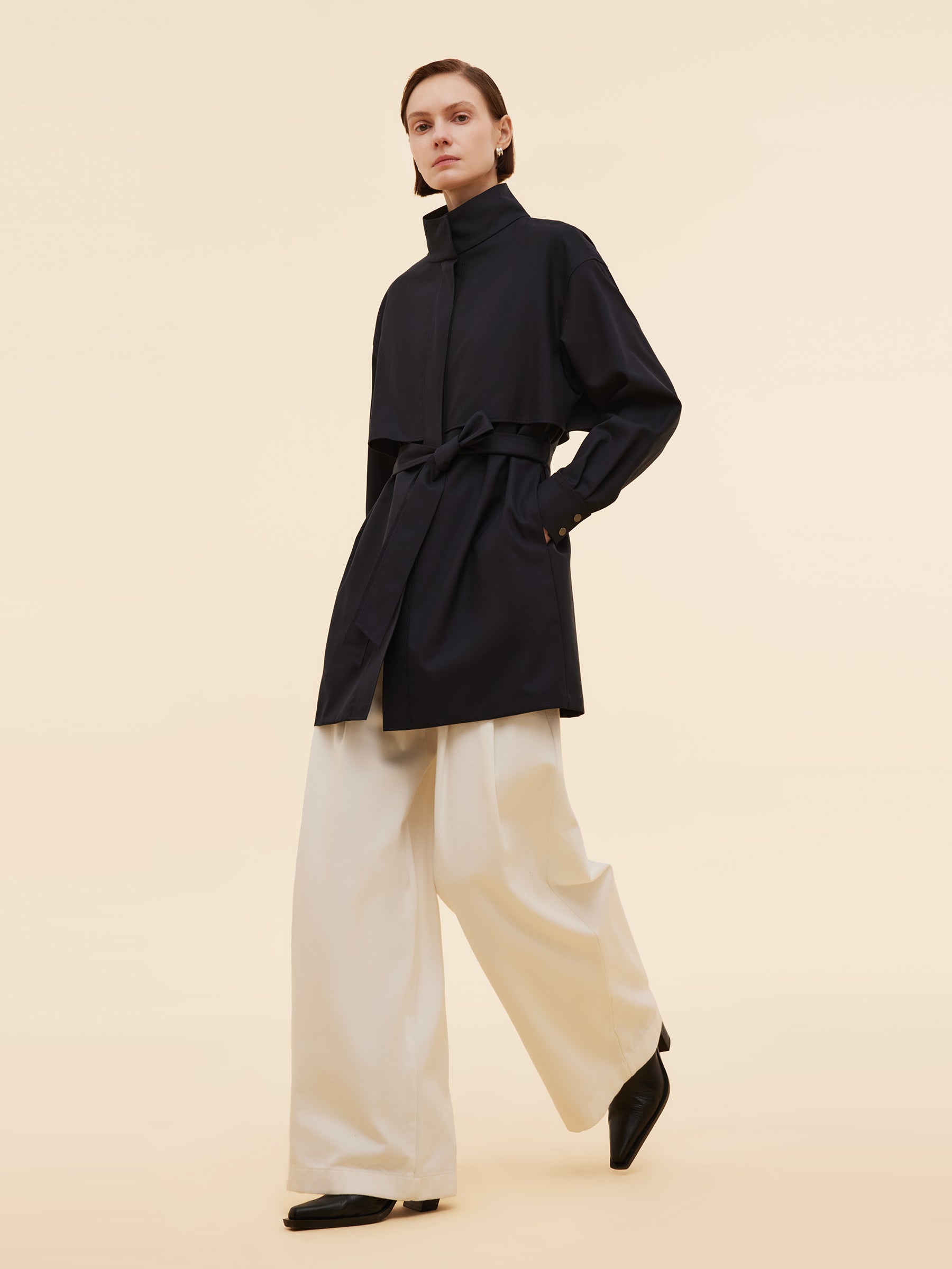 Worsted Wool Blend Women Trench Coat GOELIA