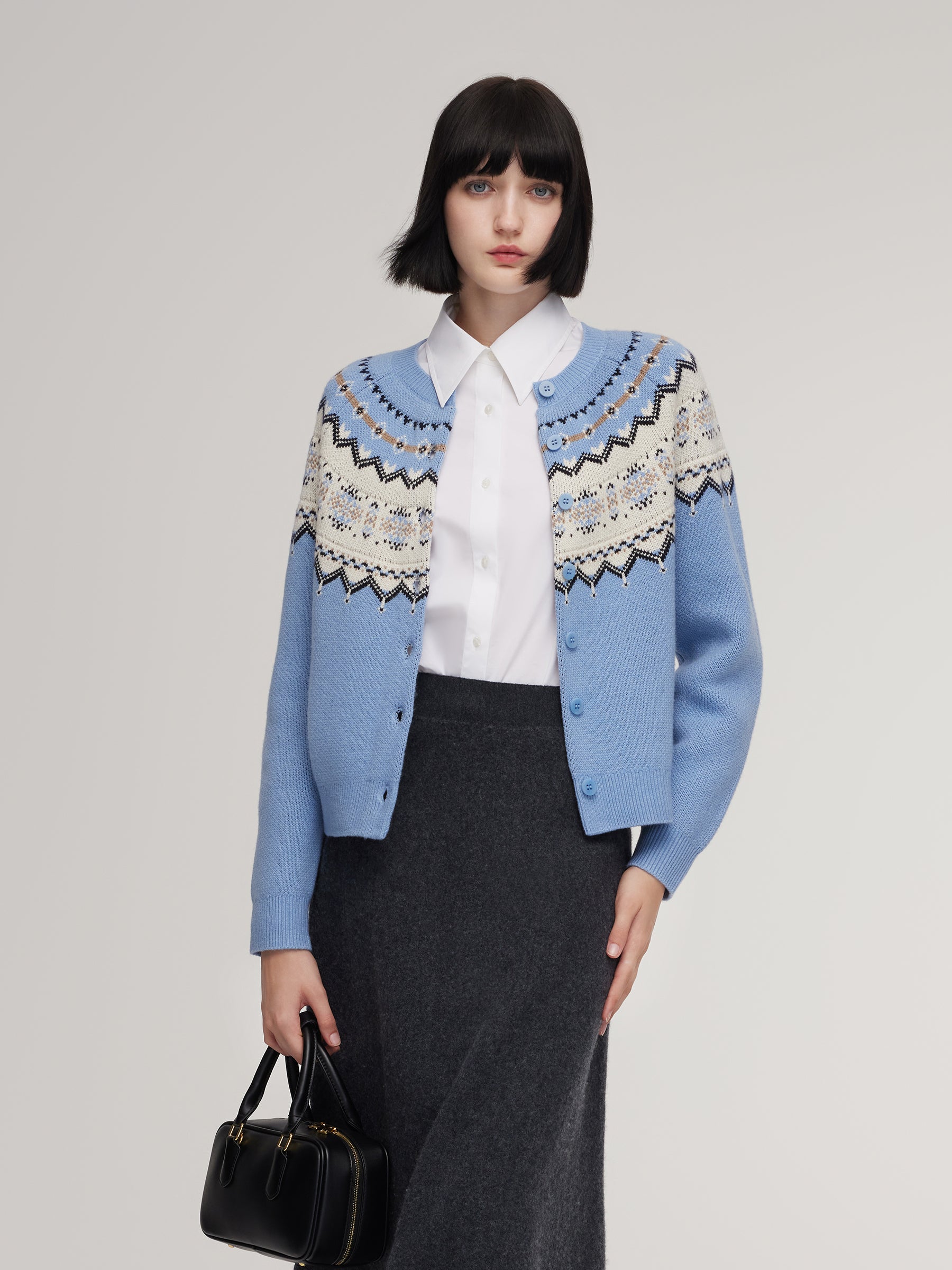 Wool Blend Fair Isle Women Cardigan GOELIA