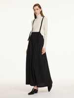 Merino Wool Drawstring Waist Women Pinafore Maxi Dress GOELIA