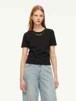 Cotton Side Twist Women T-Shirt With Detachable Beaded Chain GOELIA