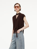 [Preview] Lyocell Blend V-Neck Women Knit Top With Ribbon GOELIA