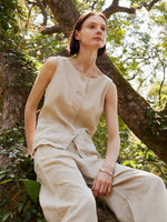100% Linen Vest And Pants Two-Piece Set GOELIA