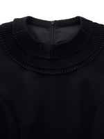 Worsted Wool Blend Ruffle Collar Women Mini Dress With Detachable Ribbon GOELIA