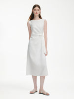 100% Linen Side Tie Women Sleeveless Maxi Dress GOELIA