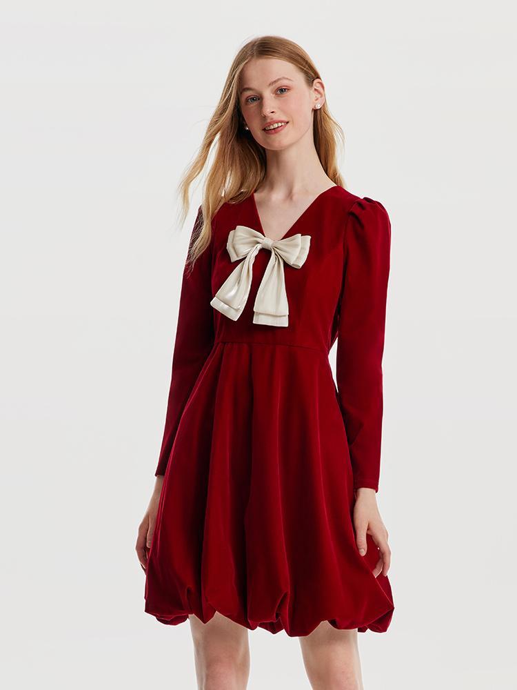 Velvet Dress With Detachable Bowknot GOELIA
