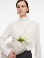 Triacetate Tencel Blend Tie Neck Women Knit Top GOELIA