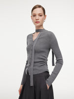 Wool Blend Ribbon V-Neck Women Cardigan GOELIA
