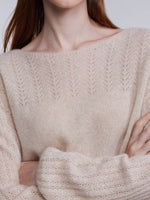 [Preview] 100% Cashmere Pointelle Lantern Sleeve Women Sweater GOELIA