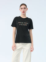 Cotton Beaded Letter Women T-Shirt GOELIA