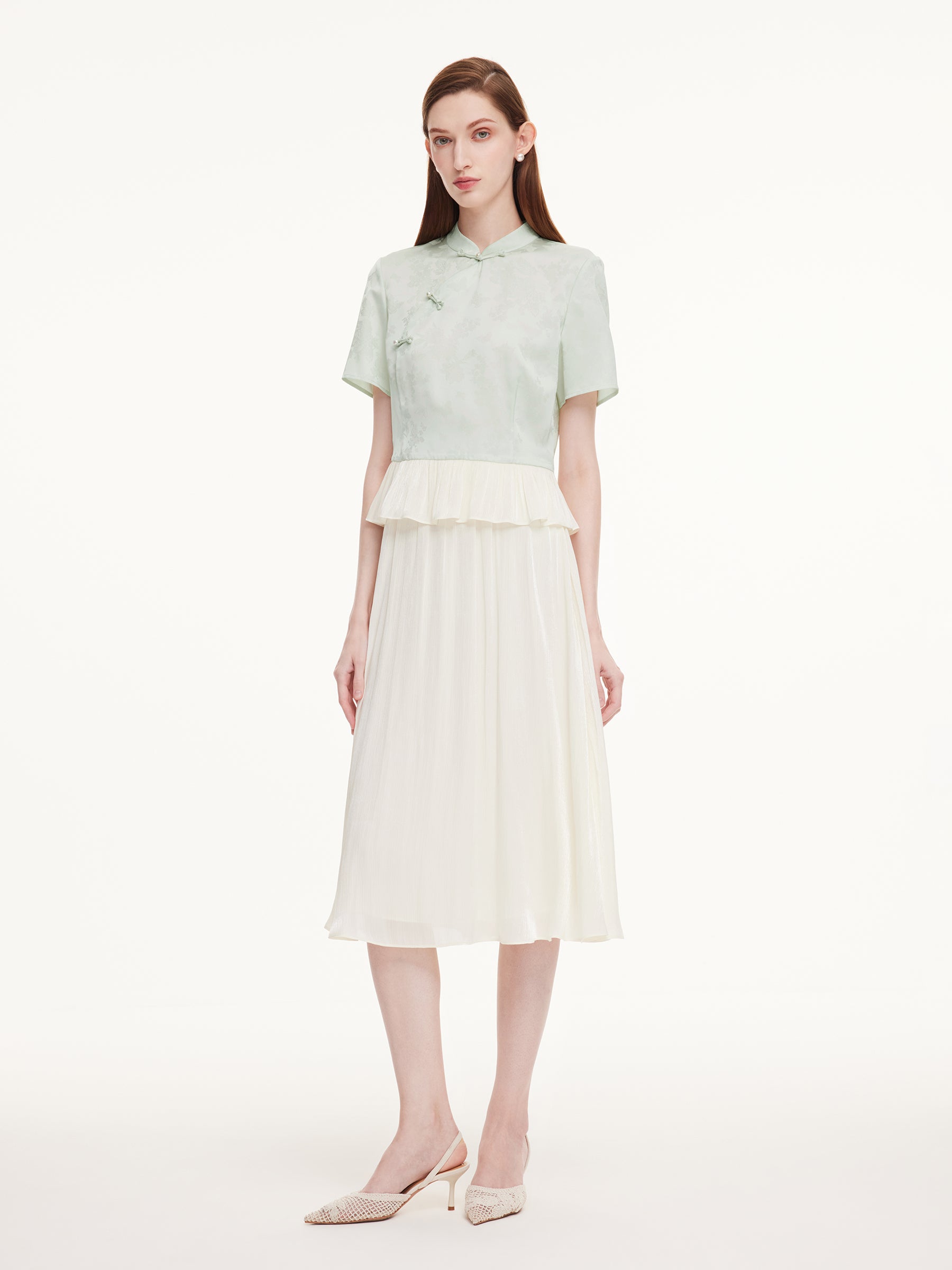 Mandarin Collar Blouse And A-Line Skirt Two-Piece Set GOELIA