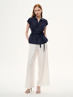 Tencel Blend Belted Blouse And Pants Two-Piece Set GOELIA