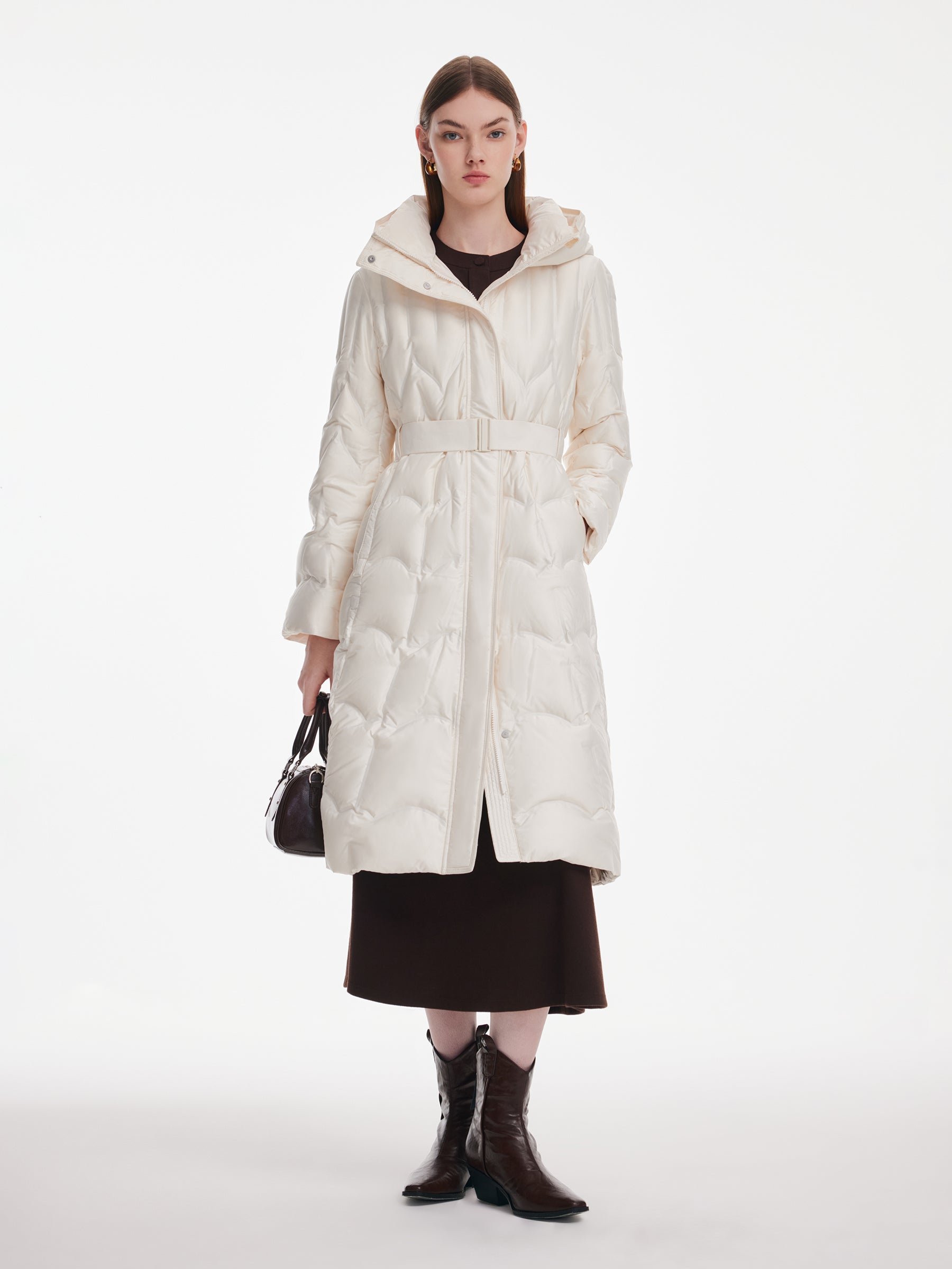 [Preview] Hooded Goose Down Belted Overcoat GOELIA