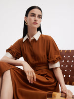 Tencel Acetate Blend Color Block Women Midi Dress GOELIA